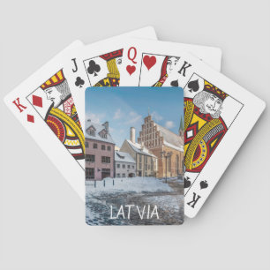 Snowy winter city center in Riga, Latvia Playing Cards