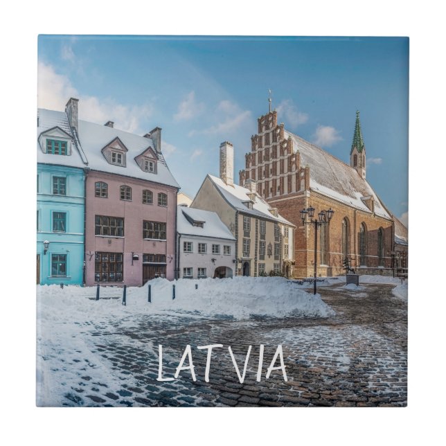 Snowy winter city center in Riga, Latvia Tile (Front)