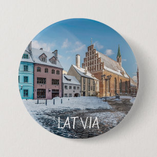 Snowy winter city centre in Riga, Latvia 7.5 Cm Round Badge