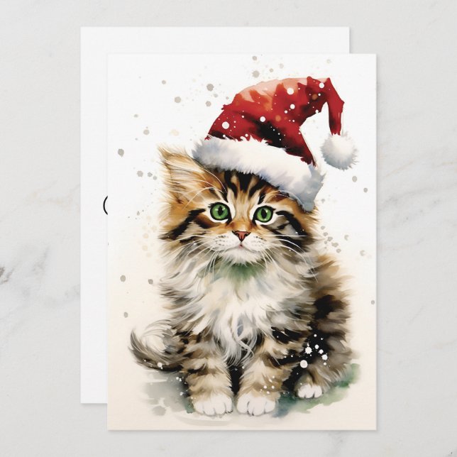 Snowy Winter day Cat Christmas Holiday Card (Front/Back)