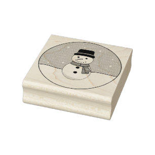 Snowy Winter Day Snowman Rubber Stamp