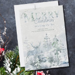 Snowy Winter Forest and Stag Merry Christmas Holiday Card<br><div class="desc">Personalised watercolor christmas card with snowy winter forest and stag in soft shades of blue and green. Wording reads "wishing you a merry christmas and a happy new year" and you can personalise the remaining text. Subtle and elegant watercolor design with decorative typography.</div>