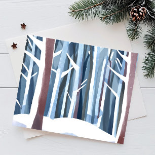 Snowy Winter Forest Modern Simple Watercolor Holiday Postcard