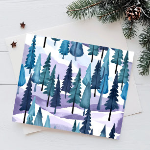 Snowy Winter Forest Purple Christmas Watercolor Holiday Postcard