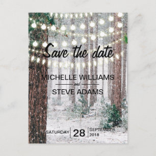 Snowy Winter Forest Wedding Save the Date Announcement Postcard