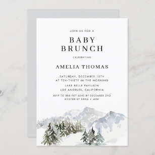 Snowy Winter Forest Woodland Baby Shower Invitation