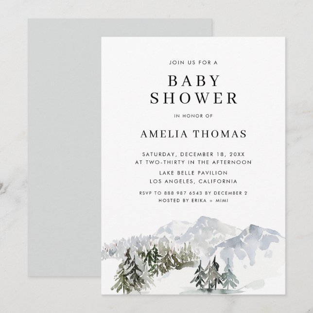 Snowy Winter Forest Woodland Baby Shower Invitation (Front/Back)