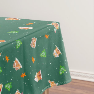 Snowy Winter Gingerbread House Cookies Tablecloth