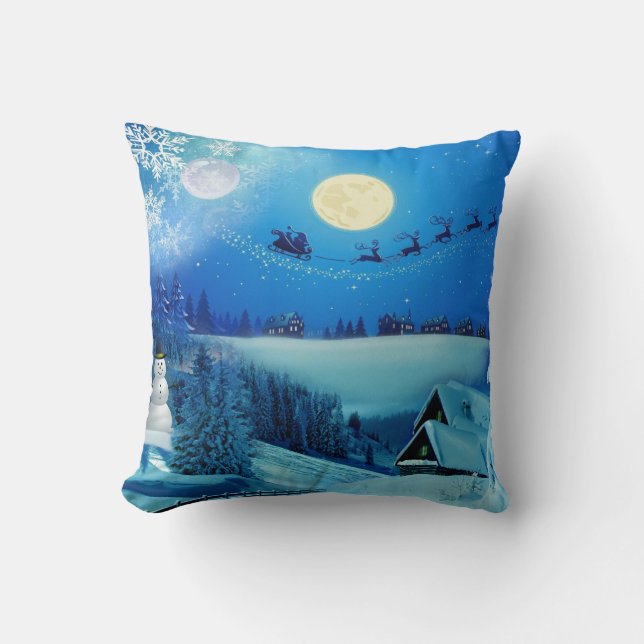 Snowy Winter Holiday Fantasy Cushion (Front)