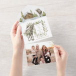 Snowy Winter House w/ Moose | Photo Christmas Card<br><div class="desc">This beautiful Christmas card features a cosy house with snow on the ground and a cute snowman nearby. A moose stands in the snow in front of the house. In the centre is a greeting you can change and a place for you to personalise with your name and the year....</div>