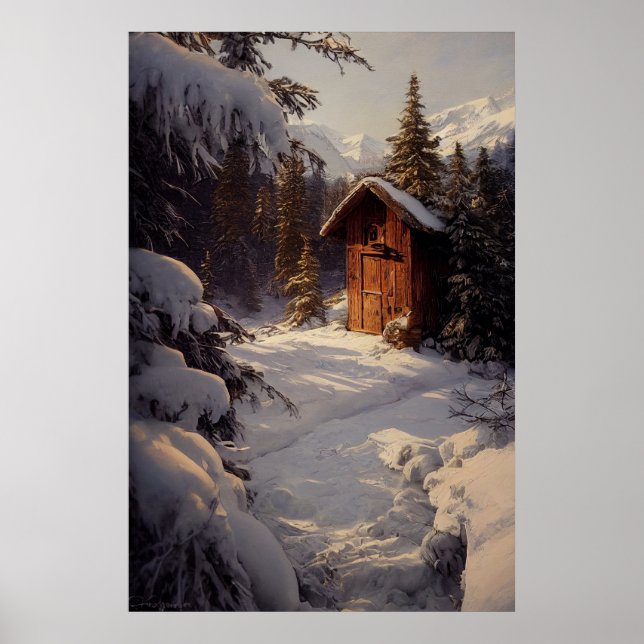 Snowy Winter Landscape Art Poster (Front)