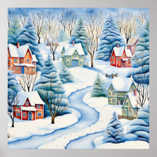 Snowy Winter Landscape Art Poster