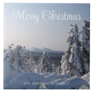 Snowy Winter Landscape Christmas Tile