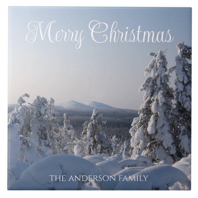 Snowy Winter Landscape Christmas Tile (Front)