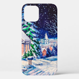 Snowy winter landscape. Country House. Christmas h iPhone 12 Case