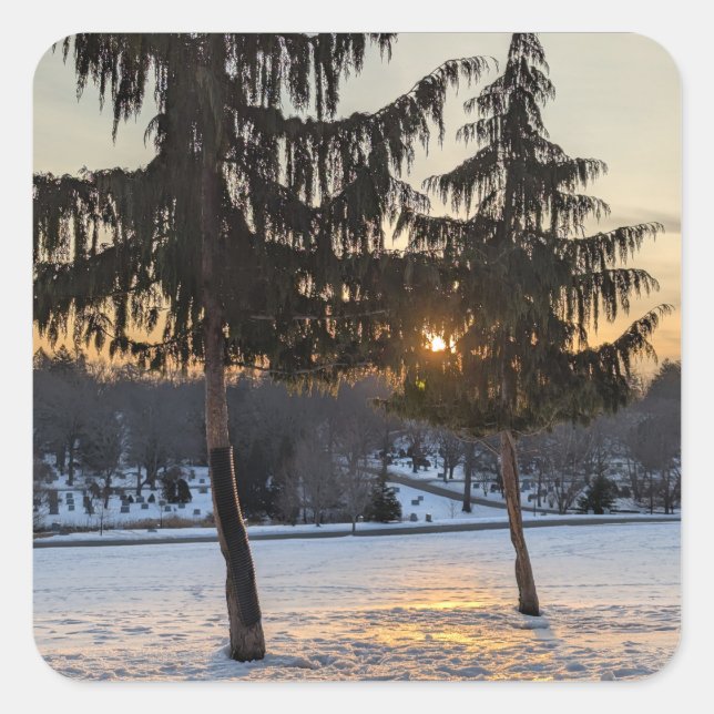 Snowy winter landscape in New England Square Sticker (Front)