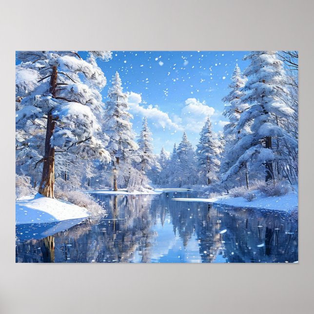 Snowy Winter Landscape Peaceful Forest Scene Poster (Front)