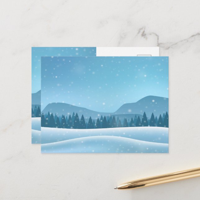 Snowy Winter Landscape Postcard (Front/Back In Situ)