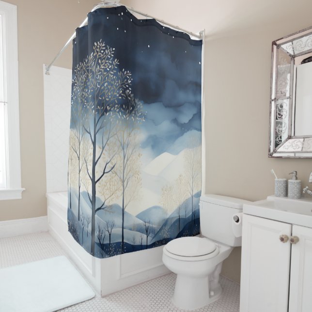Snowy Winter Landscape Shower Curtain (In Situ)