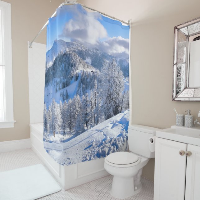 Snowy Winter Landscape Shower Curtain (In Situ)