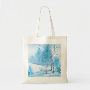 Snowy Winter Landscape Watercolor Illustration Tote Bag