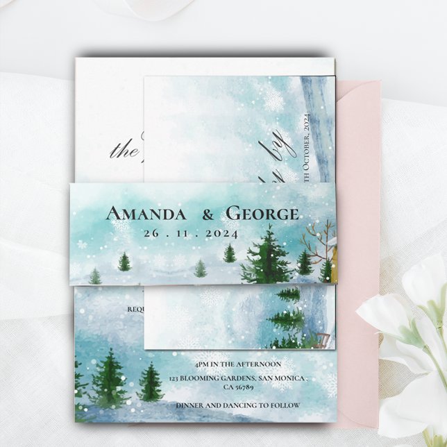  Snowy Winter Magic Blue Hues Snowflakes Wedding Invitation Belly Band (Snowy Winter Magic Blue Hues Snowflakes Wedding Invitation Belly Band)
