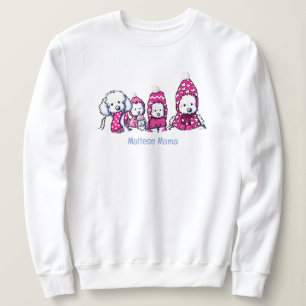 Snowy Winter Maltese In Pink Sweatshirt