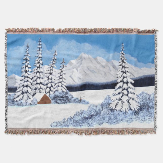 Snowy Winter Medium Throw Blanket (Front)