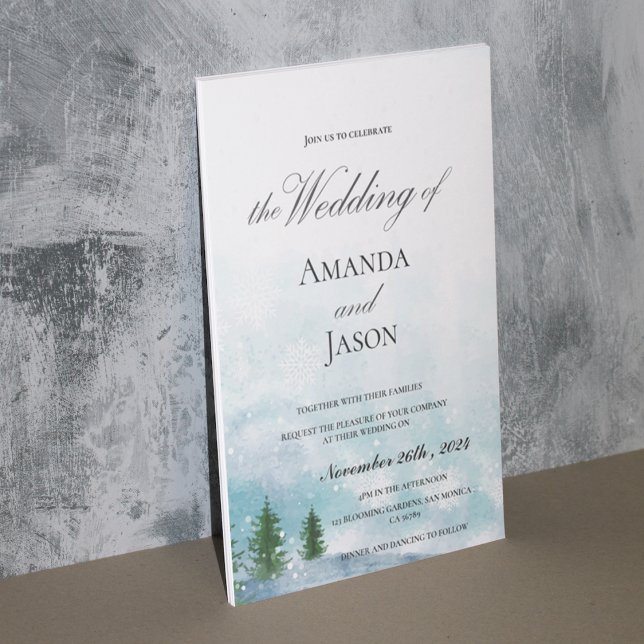 Snowy Winter Morning Blue Hues Wedding Invitation  (Snowy Winter Morning Blue Hues Wedding Invitation)