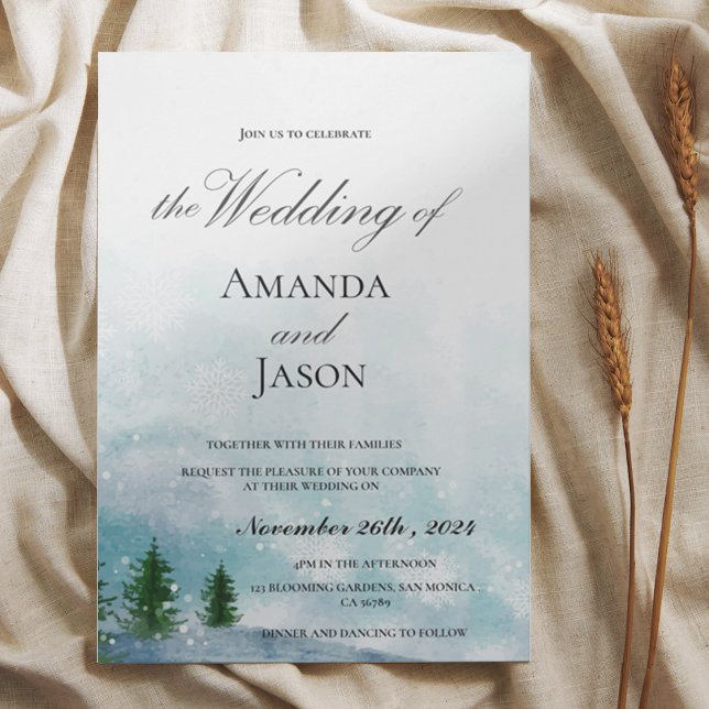 Snowy Winter Morning Blue Hues Wedding Invitation  Postcard (Snowy Winter Morning Blue Hues Wedding Invitation Postcard)