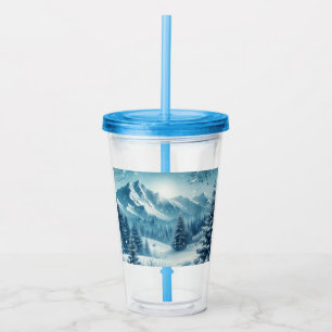 Snowy Winter Mountain Acrylic Tumbler