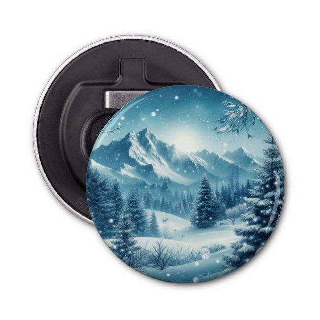 Snowy Winter Mountain Bottle Opener (Front)