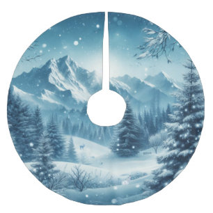 Snowy Winter Mountain Brushed Polyester Tree Skirt