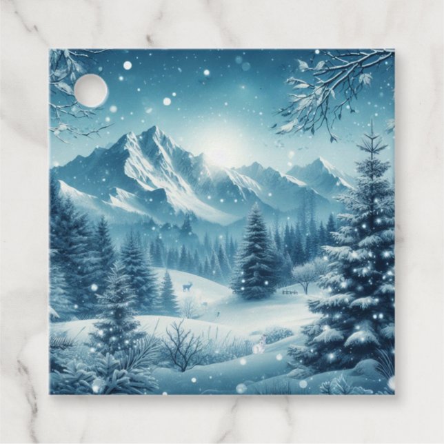 Snowy Winter Mountain Favour Tags (Front)