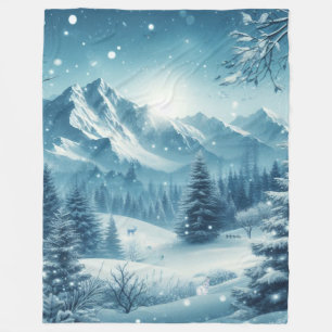 Snowy winter mountain fleece blanket