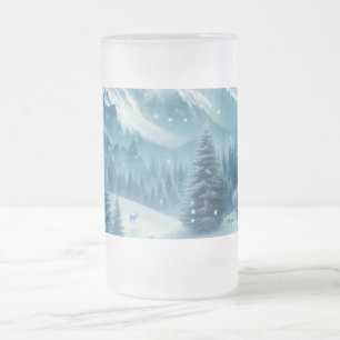 Snowy Winter Mountain Frosted Glass Beer Mug