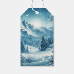 Snowy Winter Mountain Gift Tags