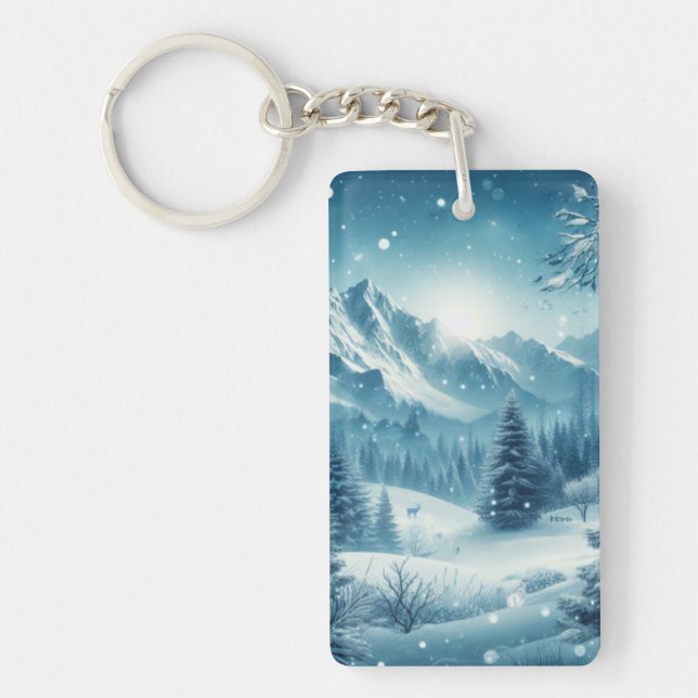 Snowy Winter Mountain Key Ring (Front)