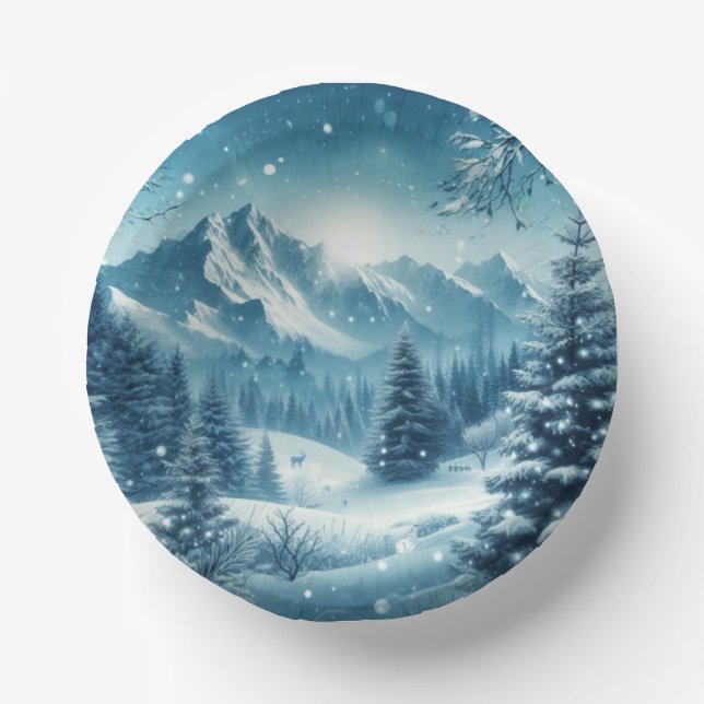 Snowy Winter Mountain Paper Plate (Front)