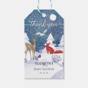Snowy Winter Nature Animals Baby Shower Thank You Gift Tags
