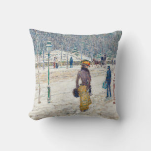 Snowy Winter New York City Scene Vintage Art Cushion