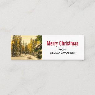 Snowy Winter Path with Pine Trees Christmas Mini Business Card