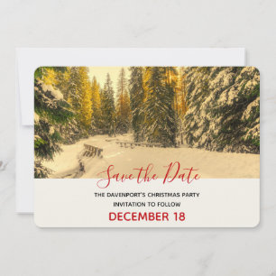 Snowy Winter Path with Pine Trees Christmas Save The Date