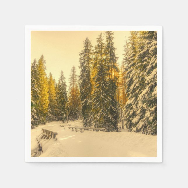 Snowy Winter Path with Pine Trees Napkin (Front)