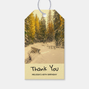 Snowy Winter Path with Pine Trees Thank You Gift Tags