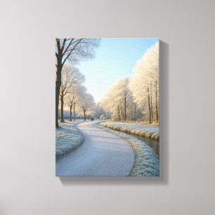 Snowy Winter Pathway with Frosty Trees Canvas Print