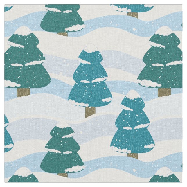 Snowy Winter Pine Trees Fabric (Close Up)