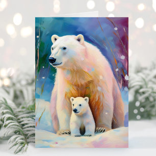 Snowy Winter Polar Bears Modern Art Card