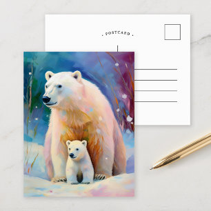 Snowy Winter Polar Bears Modern Art Postcard