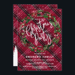 Snowy Winter Red Floral Wreath Flannel Christmas Invitation<br><div class="desc">This rustic and festive virtual Christmas party invitation is perfect for this year's holiday events. It features hand-painted watercolor red and green poinsettias, flowers, holly berries, and ivy leaves wreath on top of falling snow and burgundy red and black tartan plaid/flannel background. The back of the card also includes white...</div>
